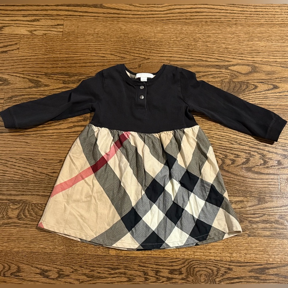 Burberry Girls’ 2Y Black Plaid Long Sleeve Dress